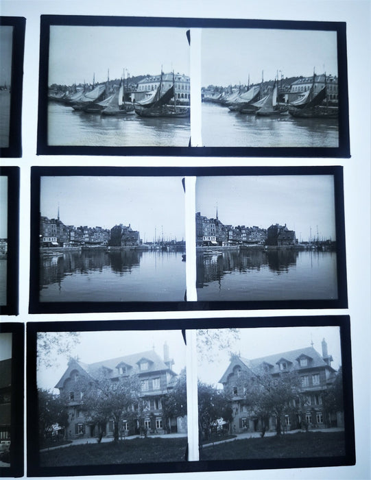 Honfleur 6 vues stéréographiques positif verre stéréo port ville maison photo