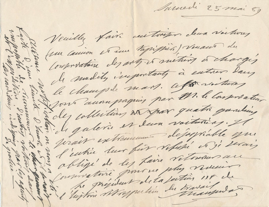 LAUSSEDAT astronome lettre autographe signée exposition universelle 1889