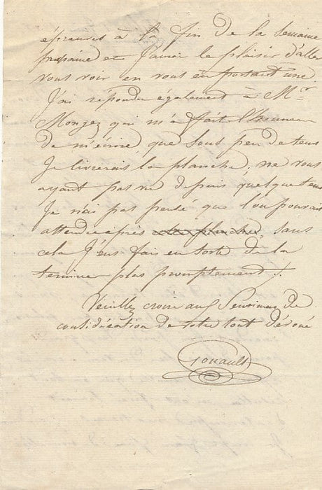 GOUAULT graveur à LAGUICHE dessinateur 4 lettres autographes signées Mongez