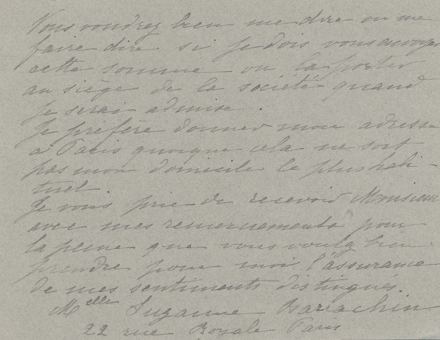 Suzanne BARRACHIN à Alphonse Milne-Edwards adhésion Société Géographie 1898