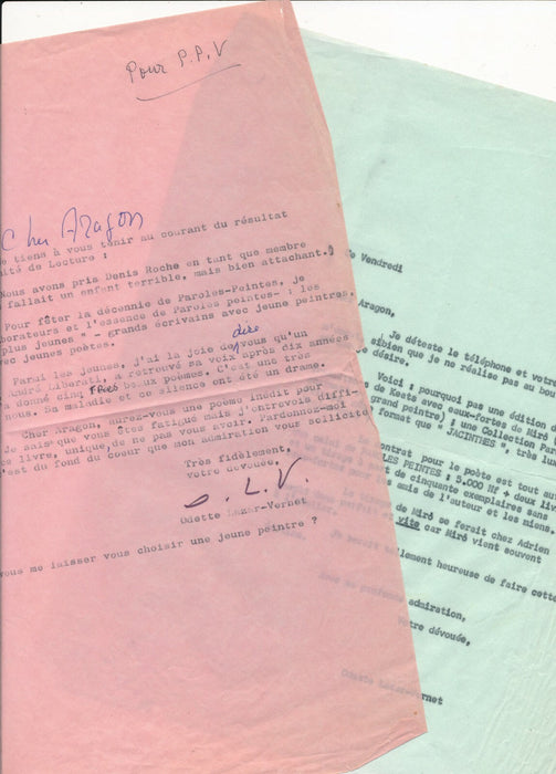 ARAGON 4 poèmes dactylographiés Paroles peintes annotations autographes fou Elsa