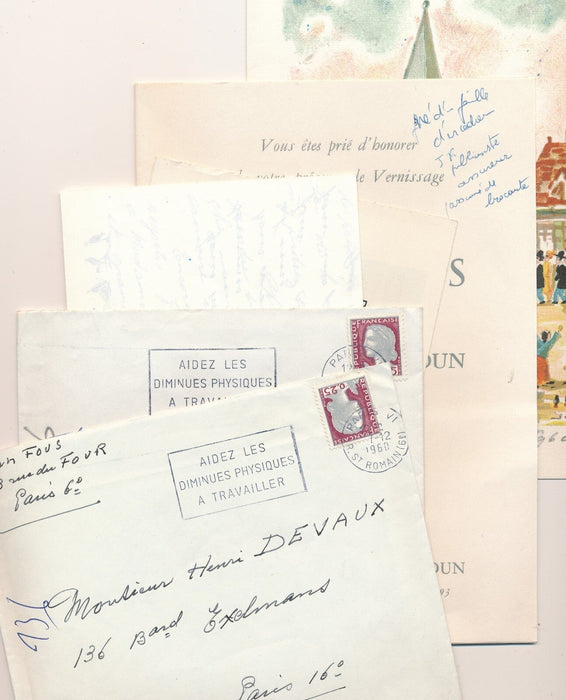 Jean FOUS correspondance 24 lettres ou cartes peintre naïf 1960 1962 Jakovsky