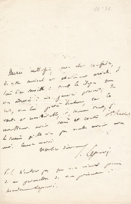 Ernest LEGOUVÉ le succès contre RACHEL ! lettre autographe signée