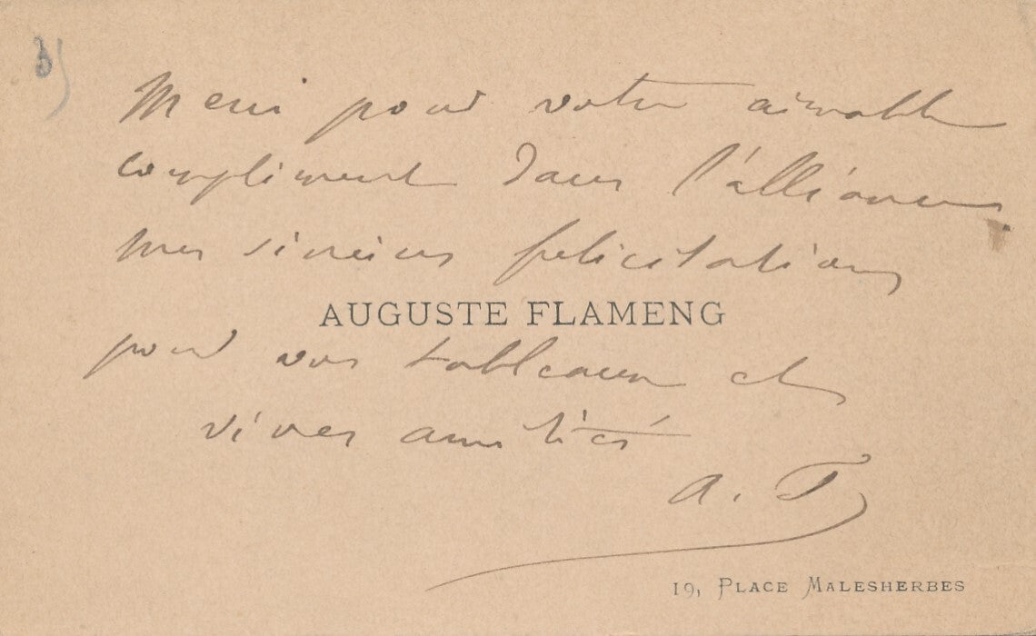 A. FLAMENG 1 lettre autographe signée 4 carte de visite Alliance Arts Cercle