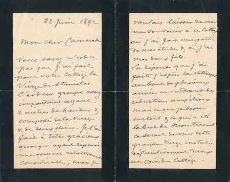 Henri Émile ALLOUARD offre une sculpture au collège Stanislas lettre autographe