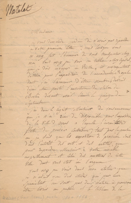 Louis Etienne WATELET 3 lettres autographes signées peinture paysage travail