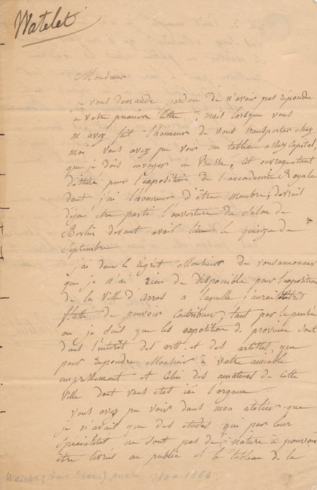 Louis Etienne WATELET 3 lettres autographes signées peinture paysage travail