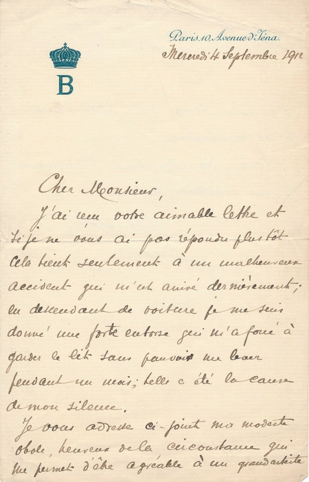 Roland BONAPARTE géographe botaniste lettre autographe signée acteur Febvre