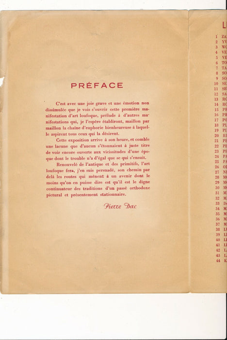 1re exposition de peintures et dessins loufoques, 1939 avec photo liste artiste