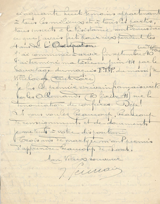 José GERMAIN lettre autographe signée Galtier-Boissière collaboration occupation