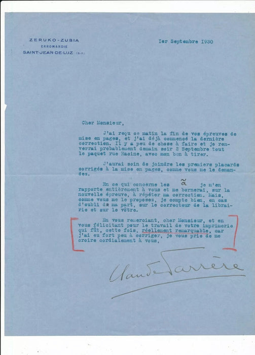 intéressant Lot Claude Farrère Farrere 4 lettres 3 dédicaces autographe