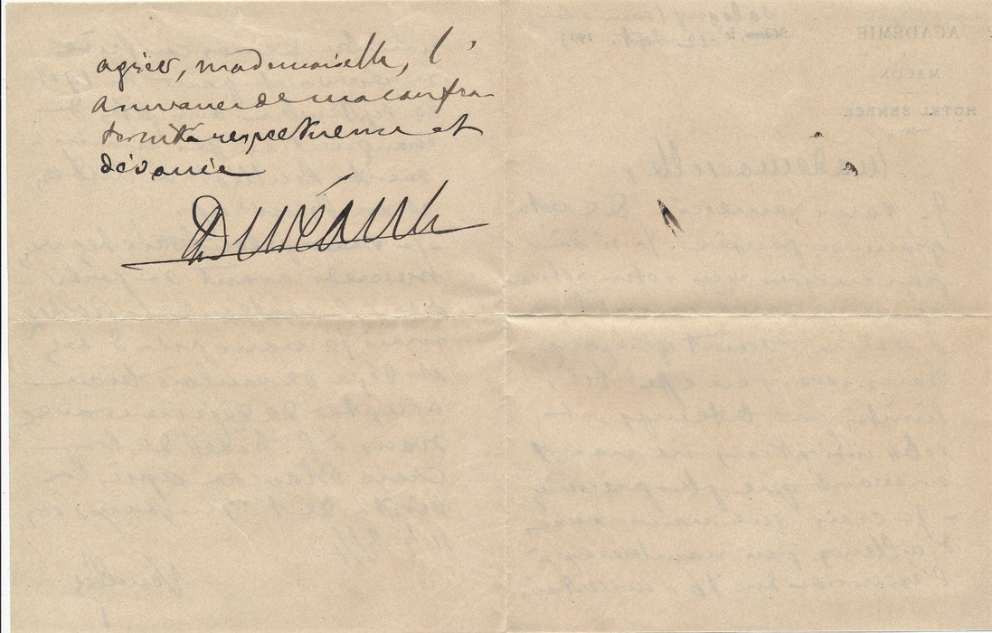 Armand Duréault Mâcon Académie Correspondance 4 lettres femme féminisme Blanchet