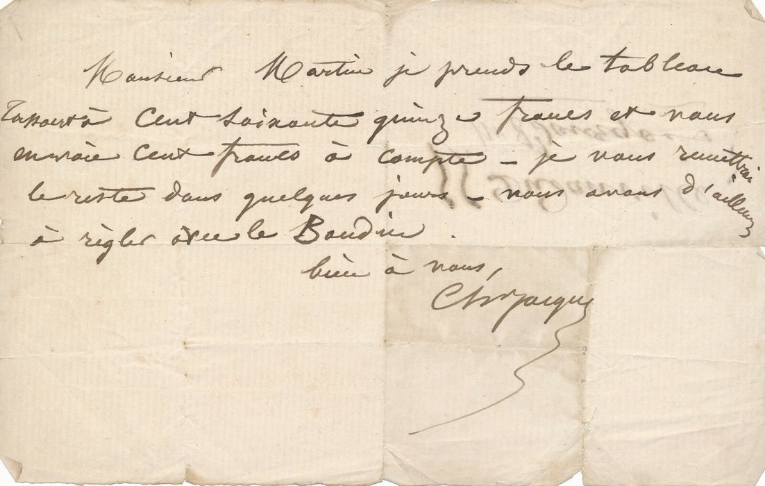 Charles Jacque achète des Tassaert et un Boudin lettre autographe signée