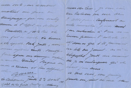 Maurice BARRÈS à Léon Daudet nationalisme et Appel au soldat lettre autographe