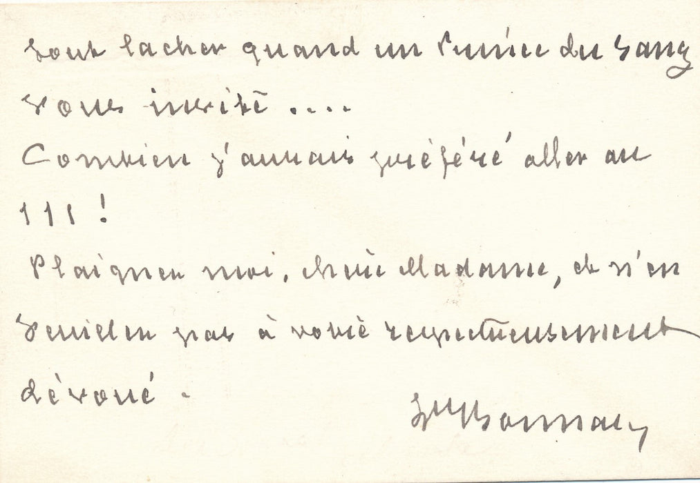 Léon BONNAT peintre Carte autographe signée Ce n’est pas facile la vie à Paris !