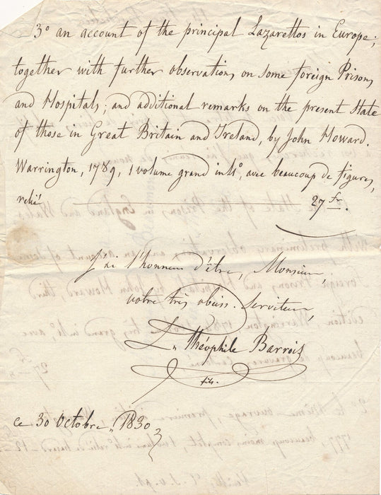 Théophile BARROIS bibliographie anglaise prison 2 lettres autographes signées