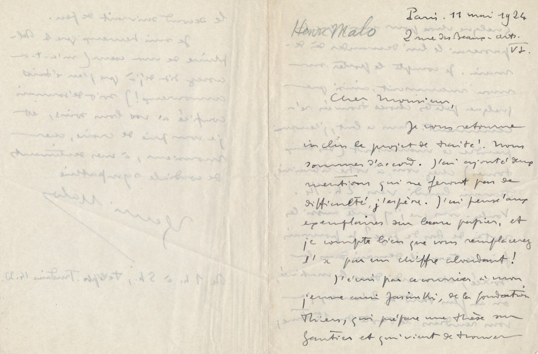 Henri MALO 3 lettres autographes corsaires bibliothèque Thiers manuscrit