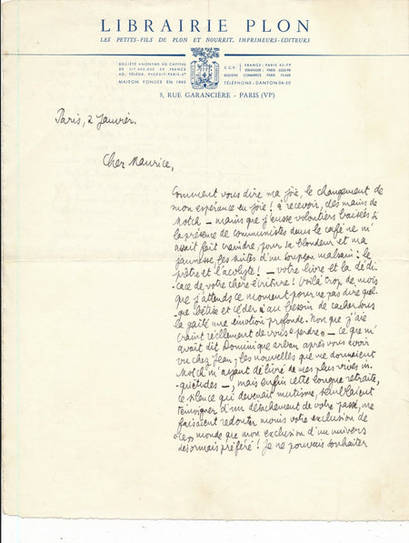 Guy DUPRÉ Éditions Plon 2 lettres autographes signées Rostand Bal des Suicidés