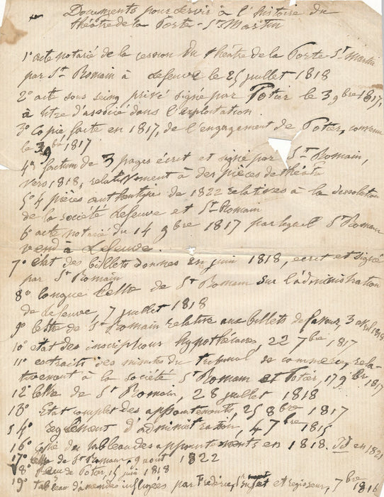 documents histoire théâtre Porte Saint Martin Charles LEFEUVE 7 pages