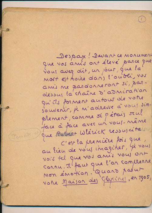 Thierry SANDRE à Emile DESPAX hommage manuscrit autographe signé 1926