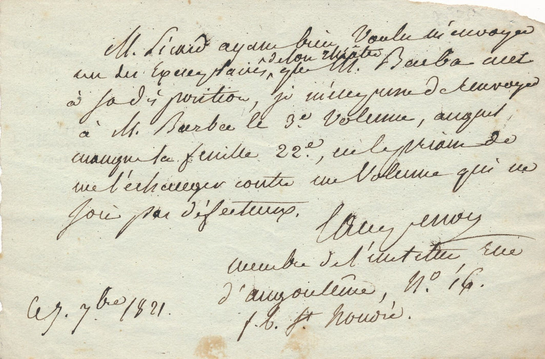 Campenon échange exemplaire défectueux Louis Benoît Picard lettre autographe