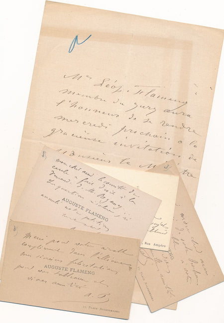 A. FLAMENG 1 lettre autographe signée 4 carte de visite Alliance Arts Cercle