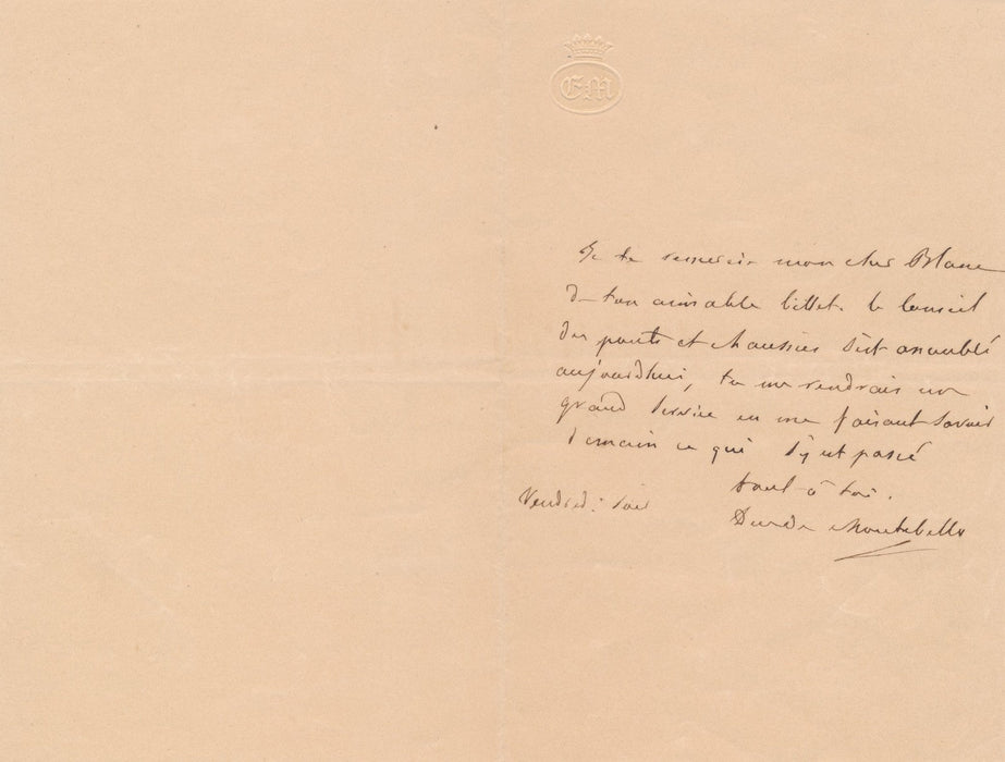 Politique LOUIS NAPOLEON LANNES DUC DE MONTEBELLO lettre autographe signée
