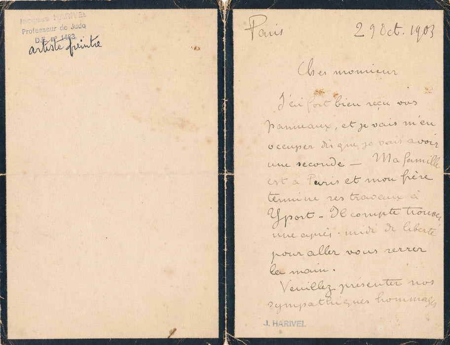 Jean-Paul LAURENS reçoit des panneaux à peindre lettre autographe signée