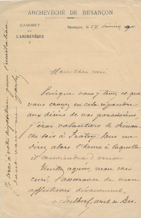 Fulbert PETIT archevêque Besançon lettre autographe signée invitation paroissien