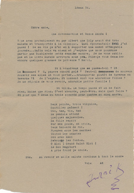 André KUENZI Suisse 6 lettres signées dont poèmes et 1 dessin Formes Couleurs
