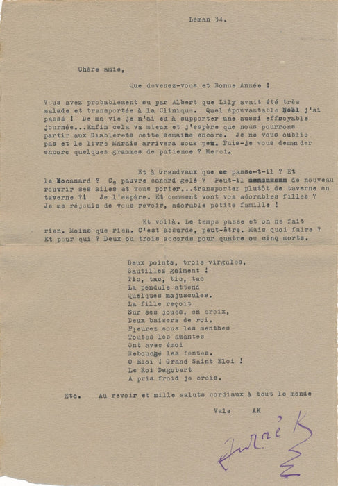 André KUENZI Suisse 6 lettres signées dont poèmes et 1 dessin Formes Couleurs