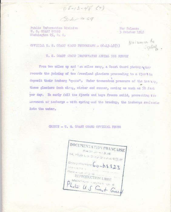 Réunion glaciers Alaska US Coast Guard 1948 photo photographie
