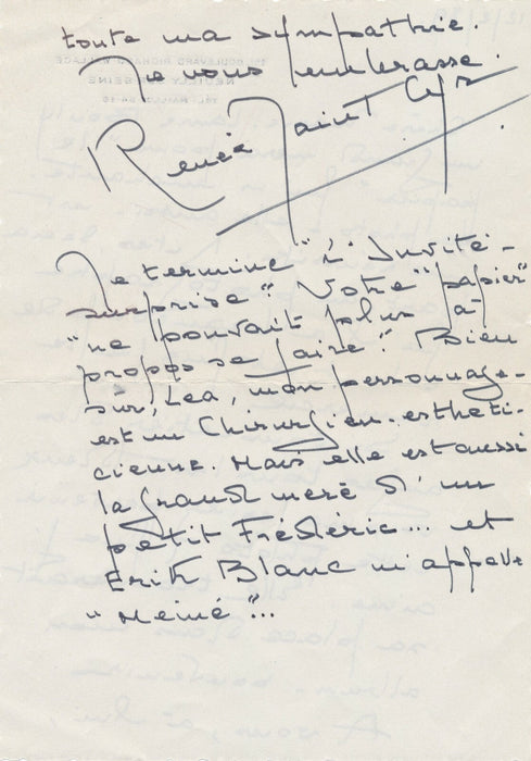 Renée SAINT-CYR actrice lettre autographe signée L’Invité surprise Lautner photo