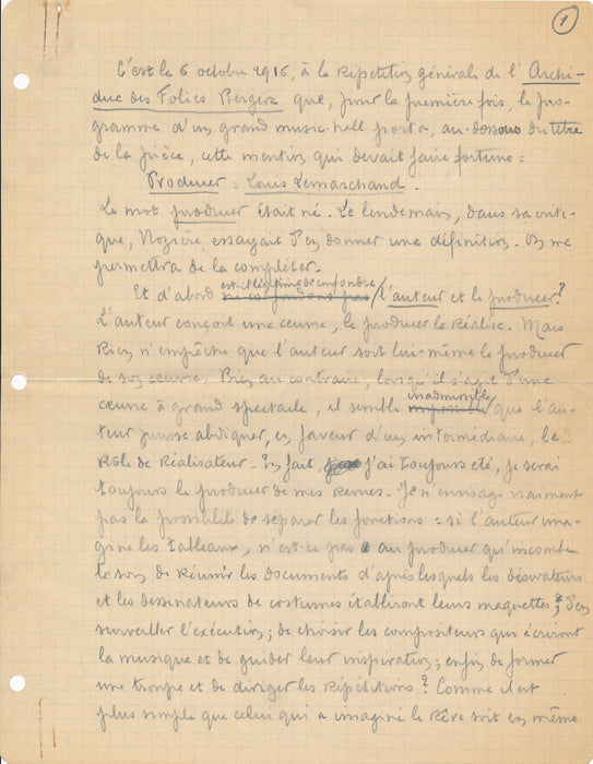 chanson music hall Louis LEMARCHAND manuscrit autographe sur le producer