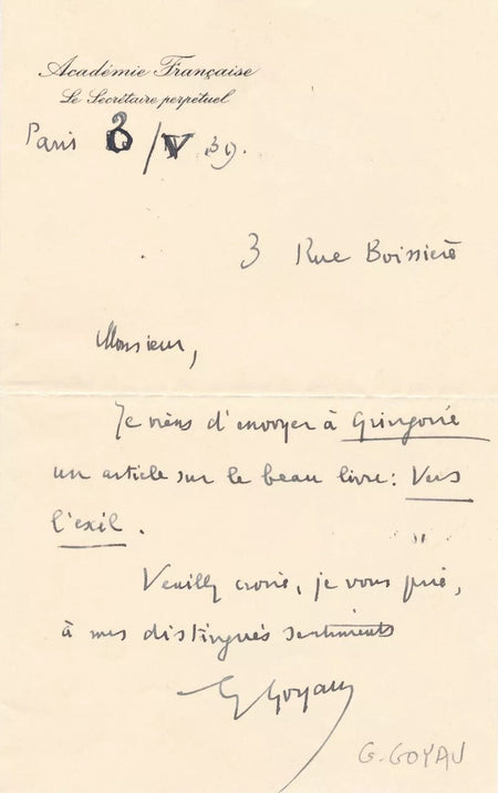 Georges Goyau 2 lettres autographes à A. Sabatier Benoît Méchin M. Sothern