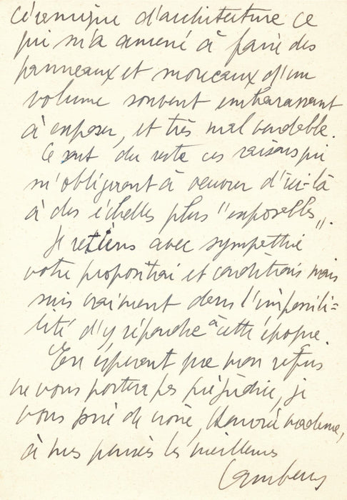 Philippe Lambercy céramique céramiste lettre autographe signée architecture