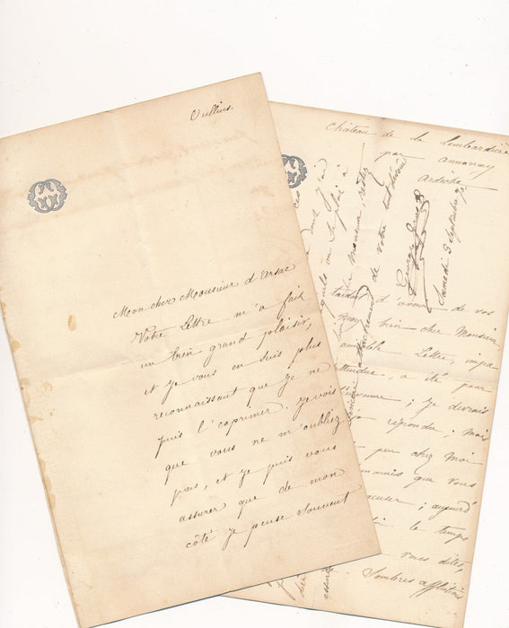 Château de LA LOMBARDIÈRE Ouillins Georges Gros 2 lettres de jeunesse guerre