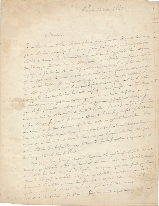 Historien BRESSEAU sur origines Amiens longue lettre autographes signées 1842