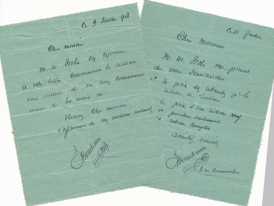 frères ISOLA 2 lettres autographes signées sur rideaux décorateur Amable