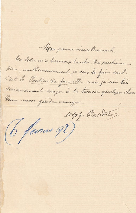 Alphonse Daudet aide William Busnach lettre signée romancier littérature