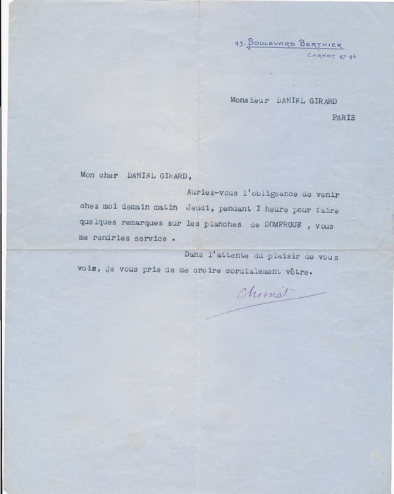 Édouard CHIMOT 2 lettres 1 autographe Espagne Domergue graveur illustrateur