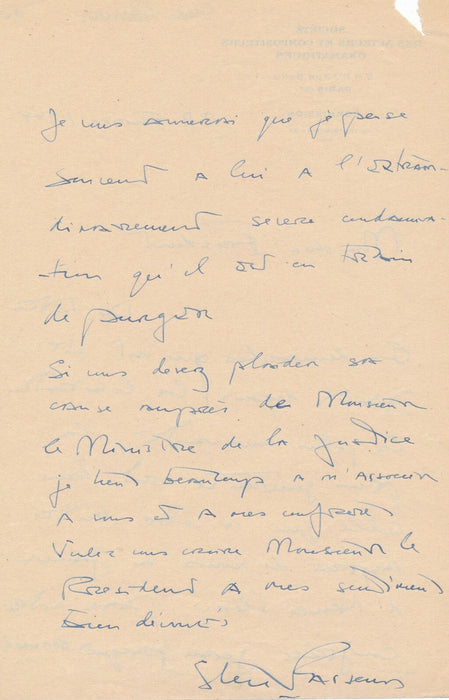 Steve Passeur cinéma Collaboration défend Henri CLERC lettre autographe signée