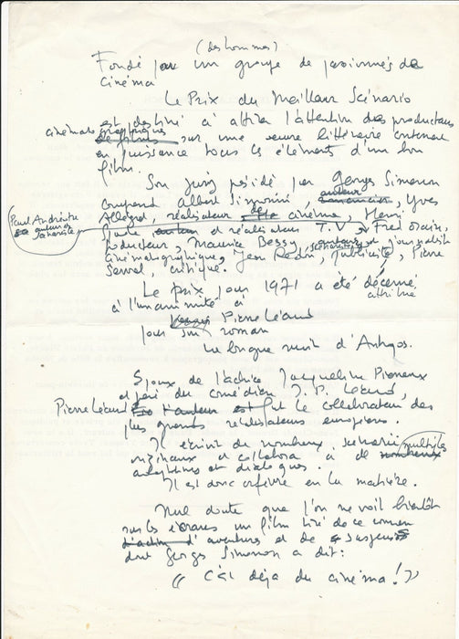 Cinéma Pierre Léaud manuscrit entretien et divers autographes prix Siménon