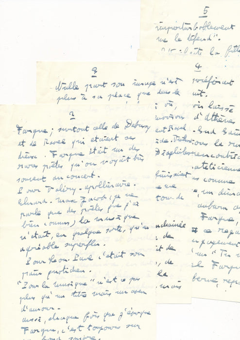 Francis POULENC extraordinaire hommage à Fargue manuscrit autographe 6 pages