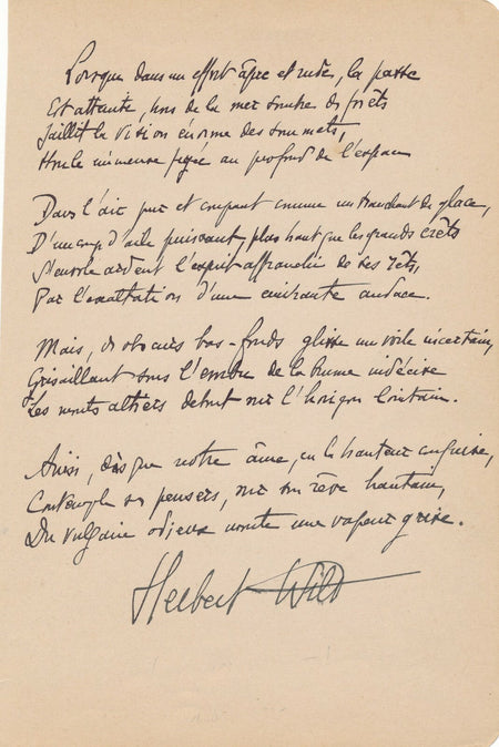Herbert WILD géologue DEPRAT lettre autographe signée poème autographe signé