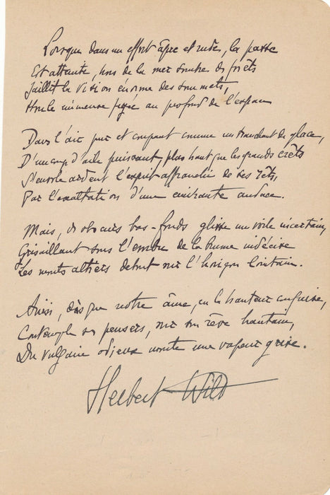 Herbert WILD géologue DEPRAT lettre autographe signée poème autographe signé