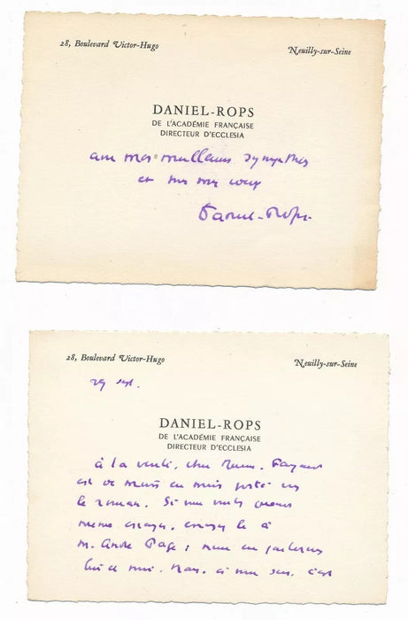 Daniel-Rops 4 lettres autographes signées et 4 cartes autographes signées