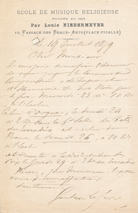 compositeur Gustave LEFÈVRE 4 lettres autographes signées belle correspondance