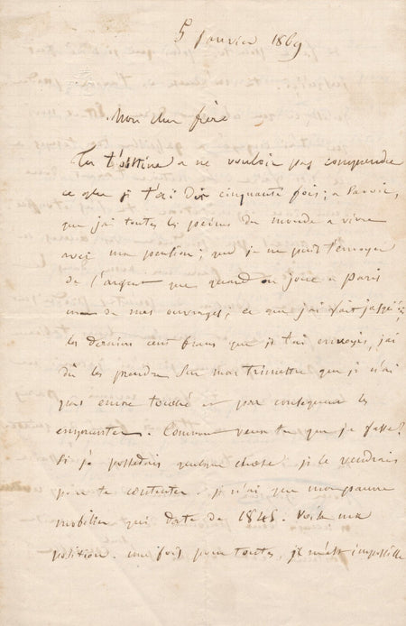 Félicien DAVID belle lettre autographe sur ses relations frère Charles David
