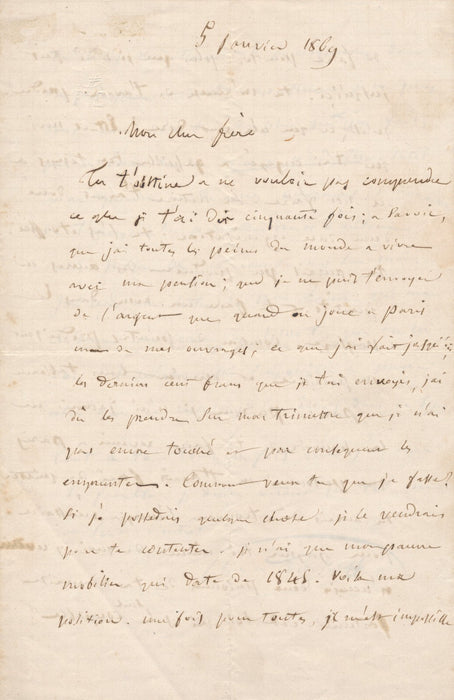 Félicien DAVID belle lettre autographe sur ses relations frère Charles David